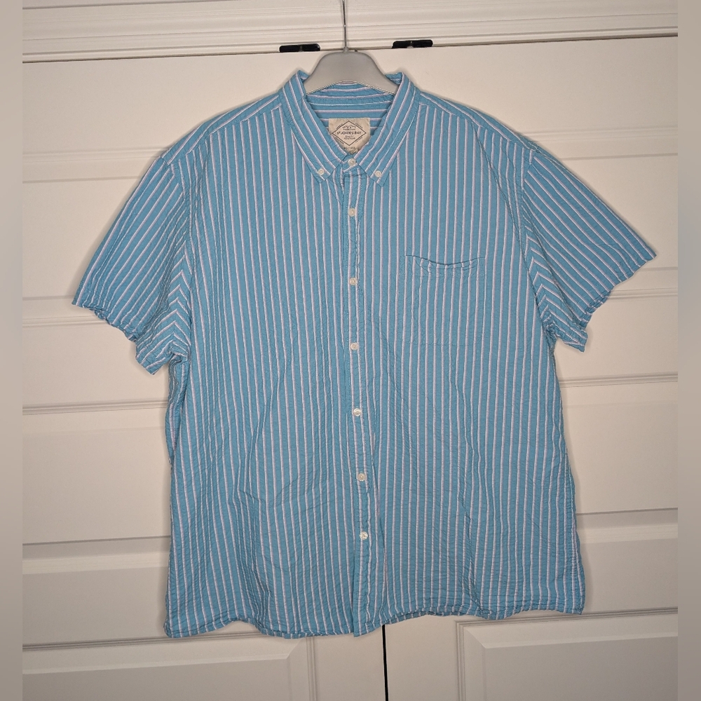 St. John's Bay XXL Mens No Tuck Textured Blue Pink White Stripe Button Up